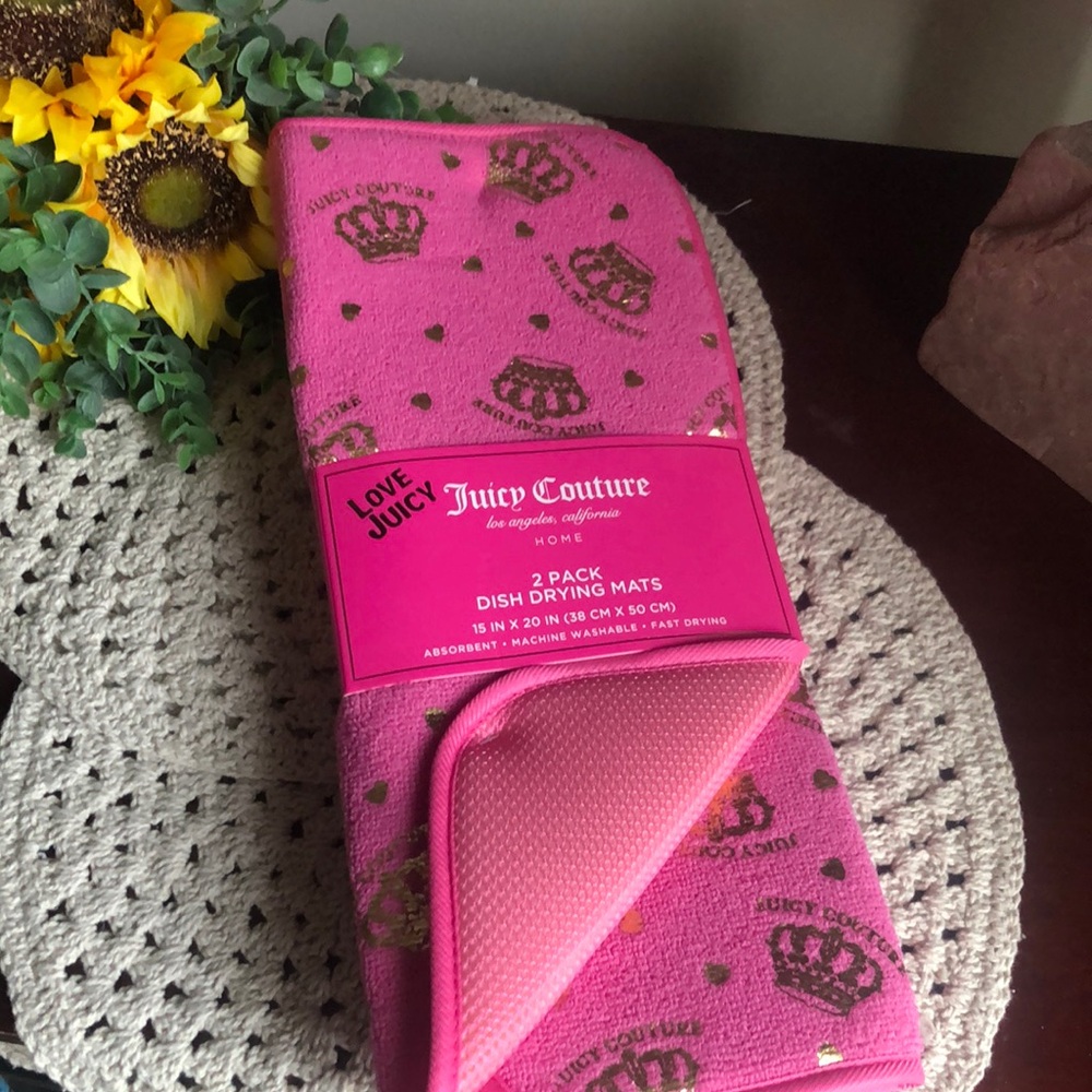 Juicy Couture Pink Dish Drying Mats with Gold Accents - Pack of 2